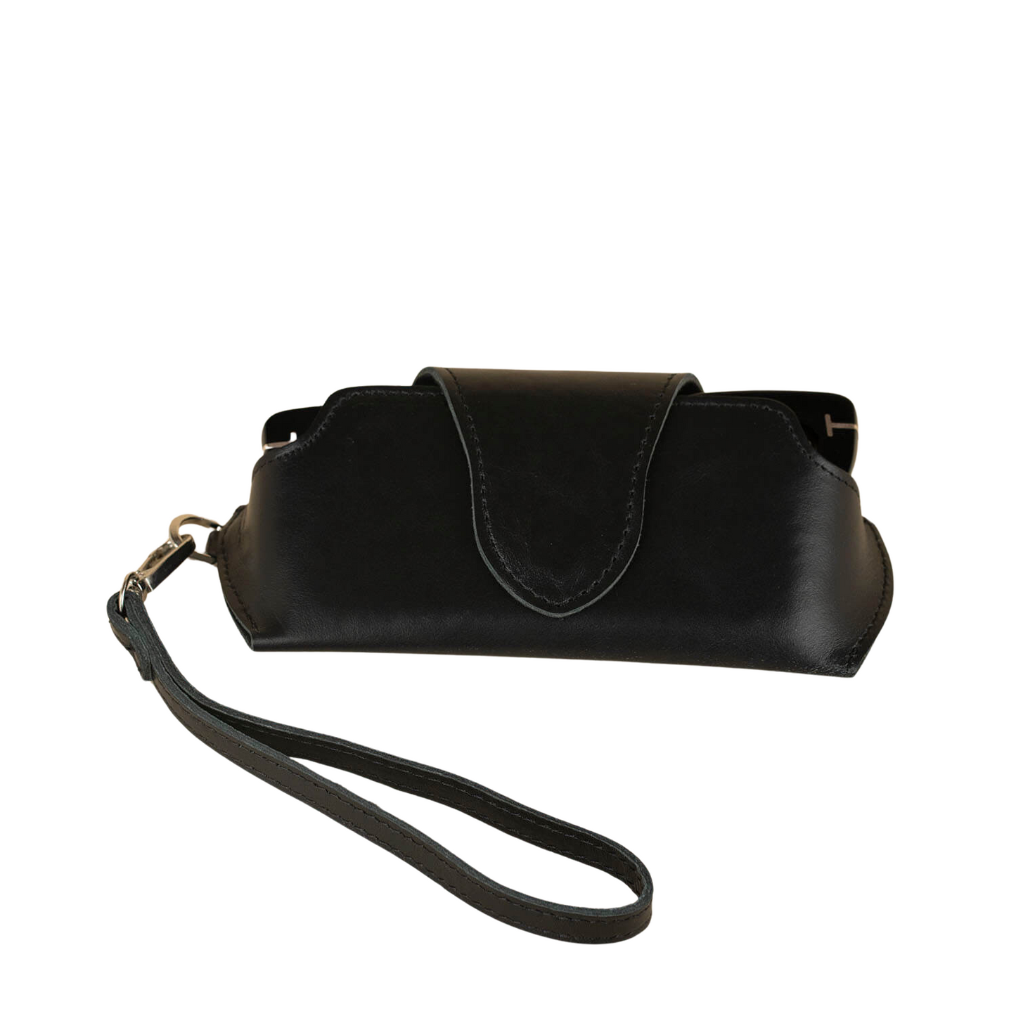 Leather Sunglass Case with Wrist Strap - Black / Soft interior / Removable Wrist Strap / Vintage-Inspired