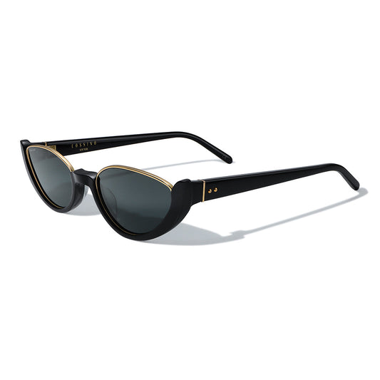 Monaco Amor Women's Small Cat Eye Point Black Luxury Sunglasses / Italian Mazzucchelli Acetate