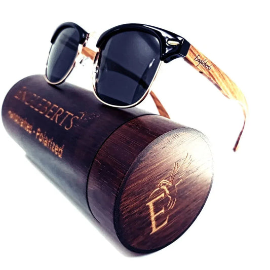 Real Walnut Wood Club Style Sunglasses With Bamboo Case / Polarized / Handcrafted / Eco-Friendly