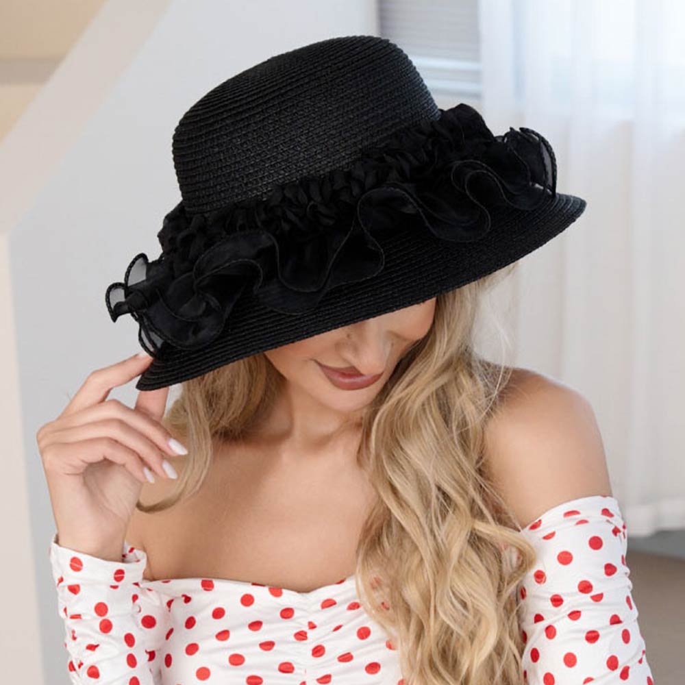 Floral Trim Straw Sun Hat