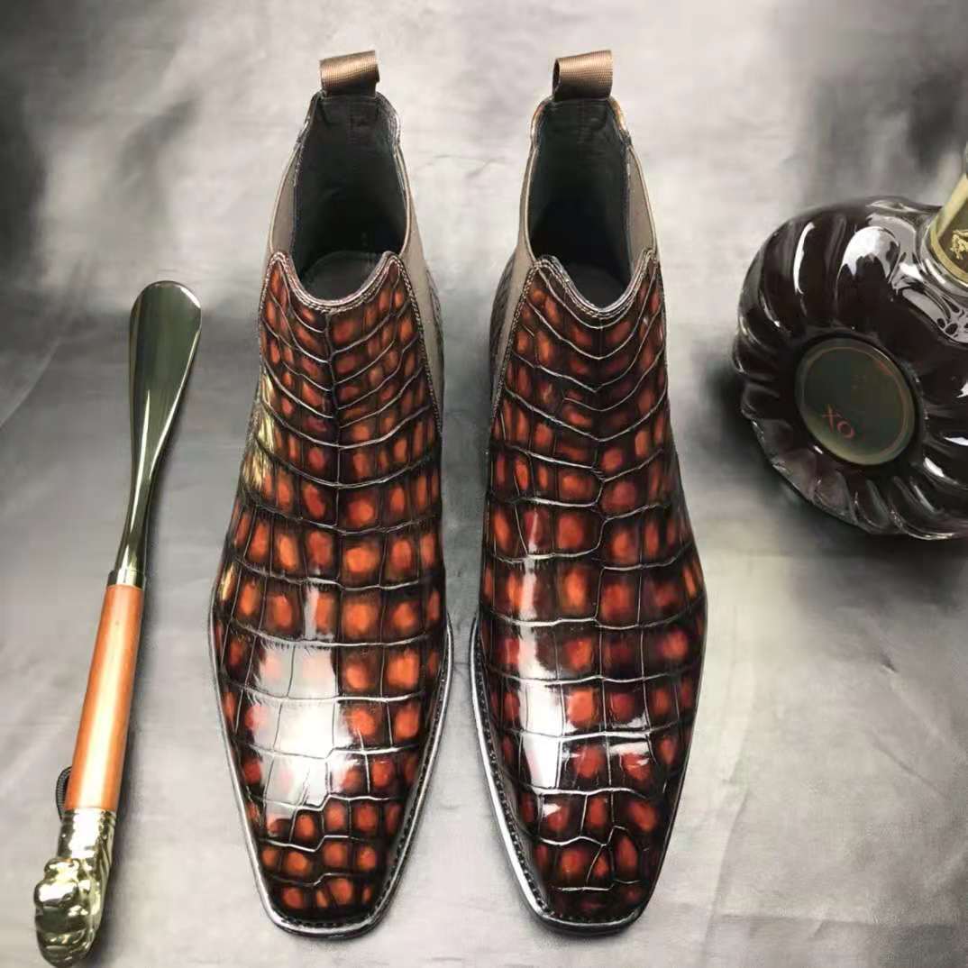 Crocodile Ankle Boots Handmade Men's