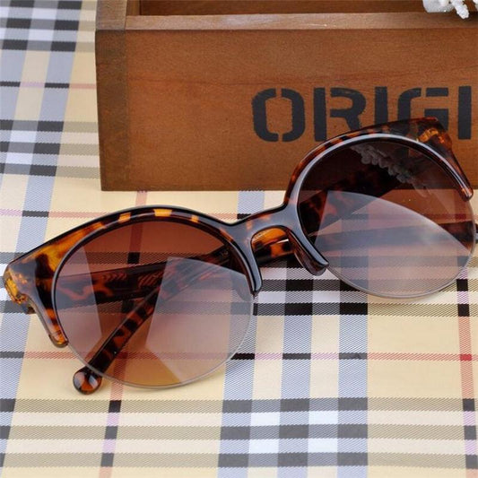 New Luxury Modern Fashion Retro Designer Super Round Circle Glasses With Cat Eye Women's Sunglasses With UV400 Protection