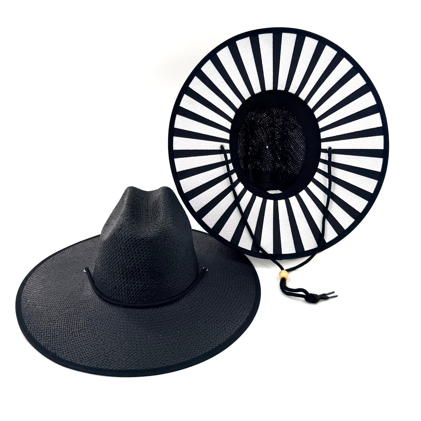 Baldiz Black Sun Hat with Black and White Stripes | Wide Brim Women's Sun Hat with Striped Underbrim