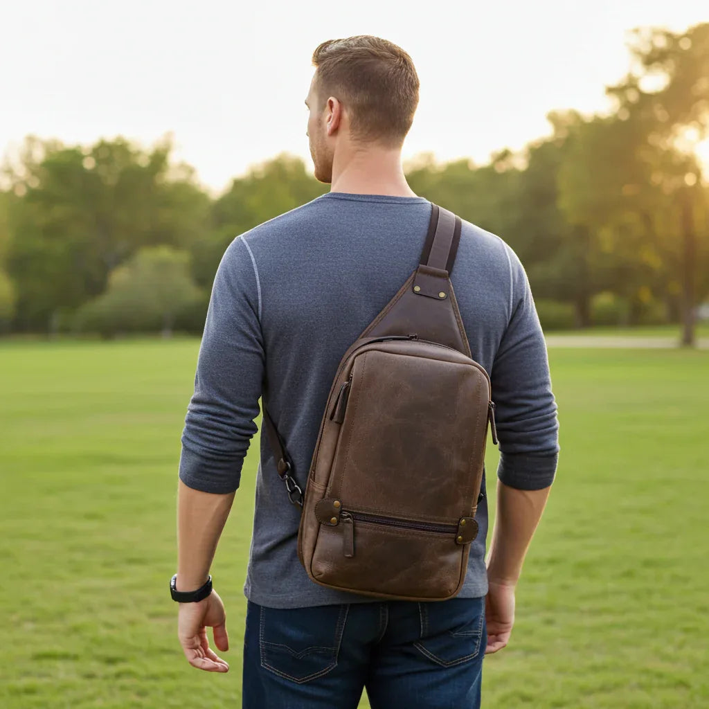 Full-Grain Crazy Horse Leather Sling Bag β Rugged Style, Two-Way Carry