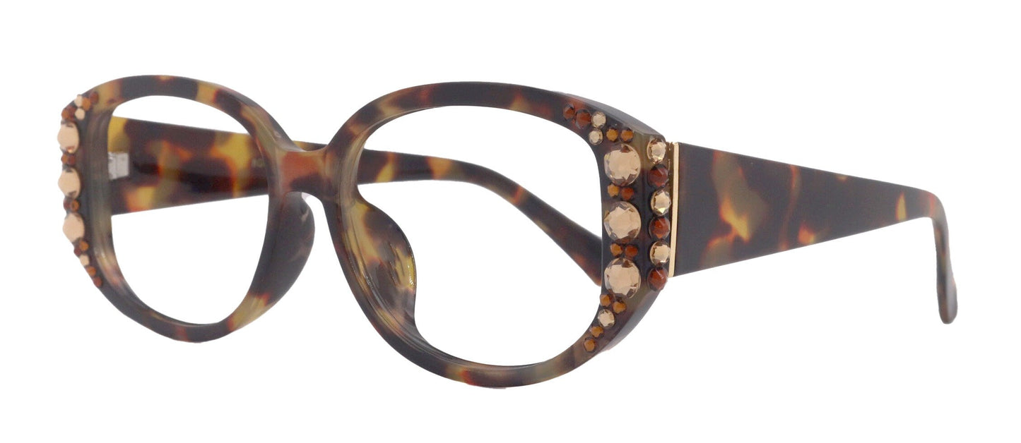 Petunia Bling Reading Glasses, Copper W Brown, Large Frame, High End Readers, Bifocal, Sun readers, Trendy Style, NY Fifth Avenue