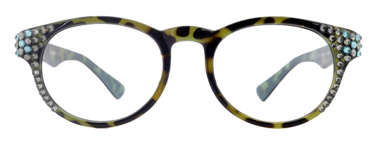 Brook, (Line Bifocal) Bling Reading Glasses, W Black Diamond N Blue Genuine European Crystals +1.25 to +3 (Tortoise Blue) NY Fifth Avenue