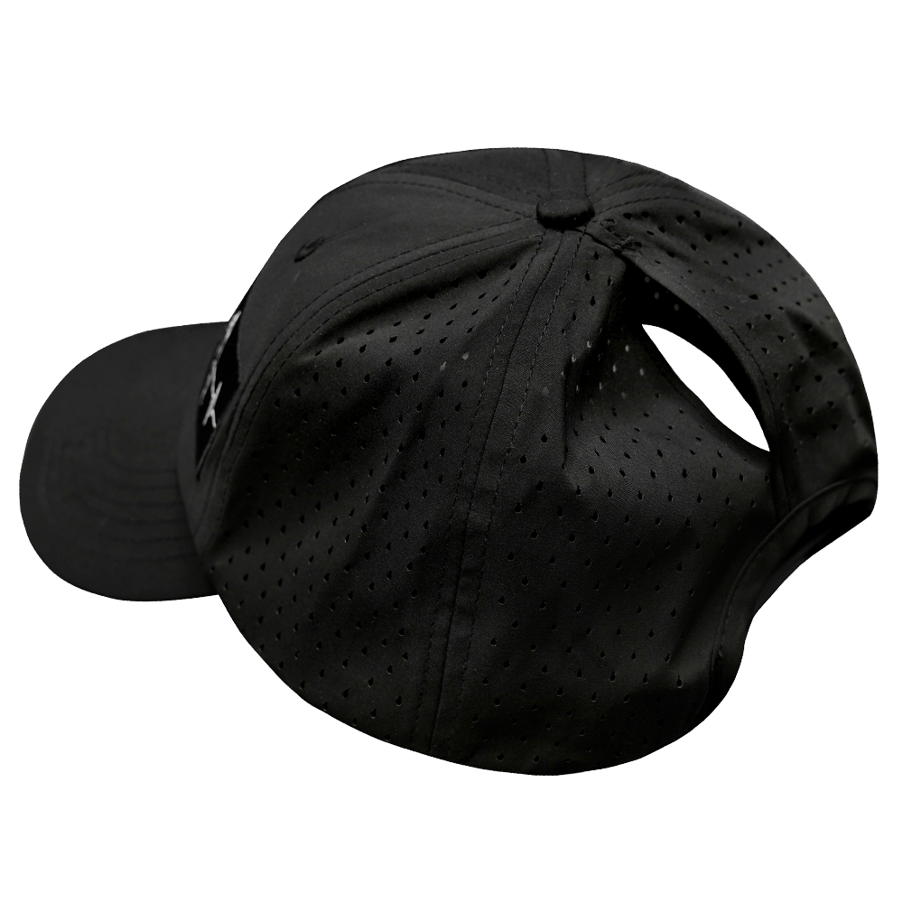 Yoga Hat - Dad Hat - Ponytail - Black - Laser Mesh