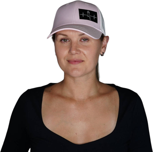 Yoga Hat - Low Profile - Ponytail - Pink / White - Laser Mesh