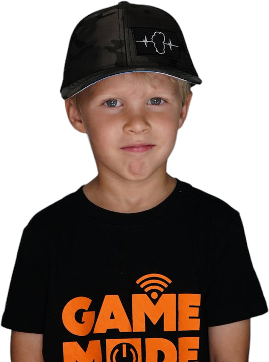**YOUTH** Tahoe Hat - Baseball Hat Fit - Tan Camo / Black - Trucker Mesh