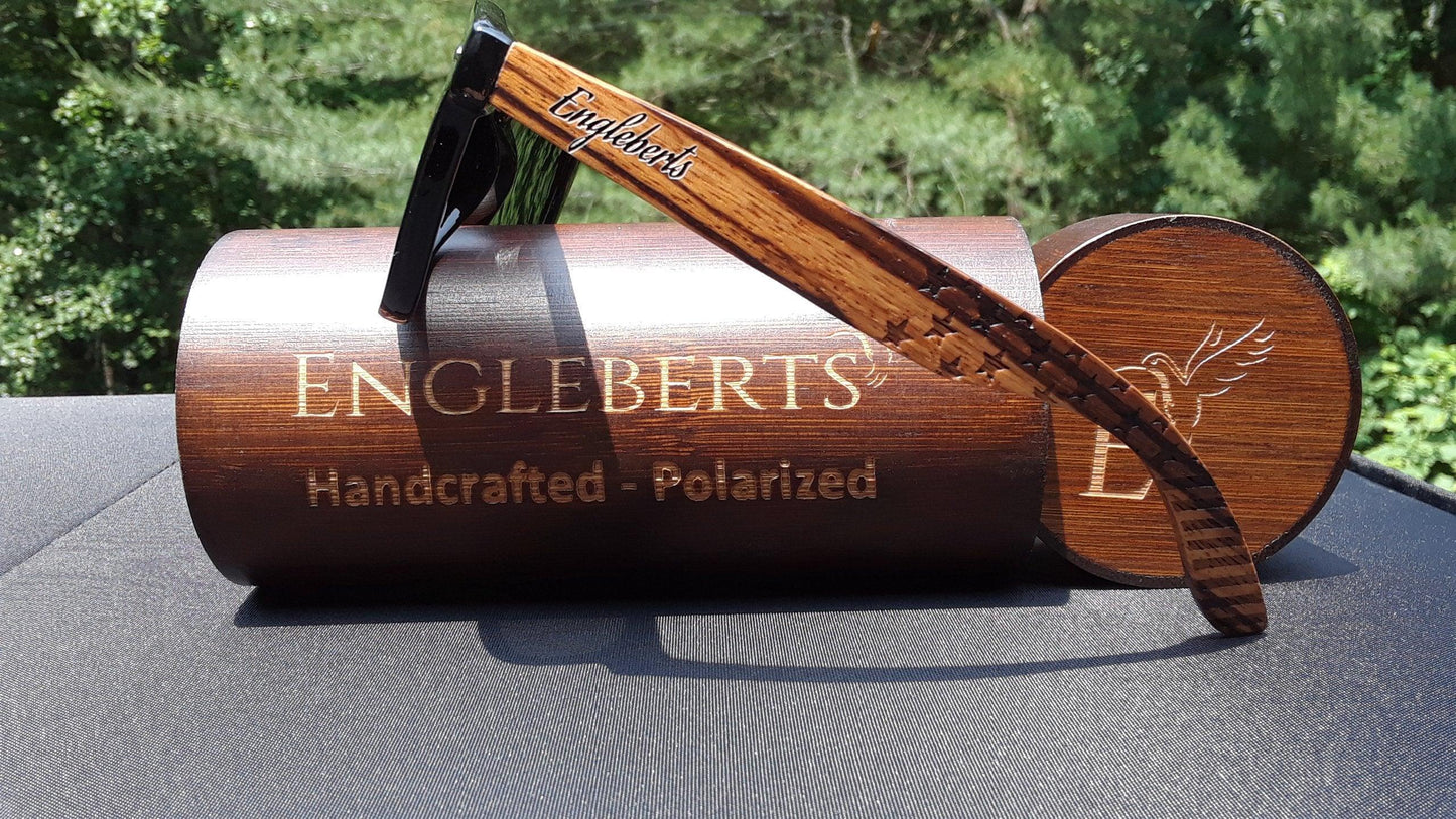 Zebrawood Sunglasses / Stars and Bars With Wooden Case / Polarized / Handcrafted