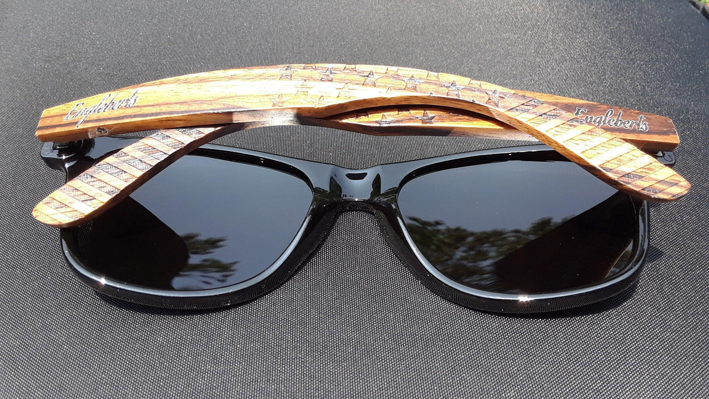 Zebrawood Sunglasses / Stars and Bars With Wooden Case / Polarized / Handcrafted