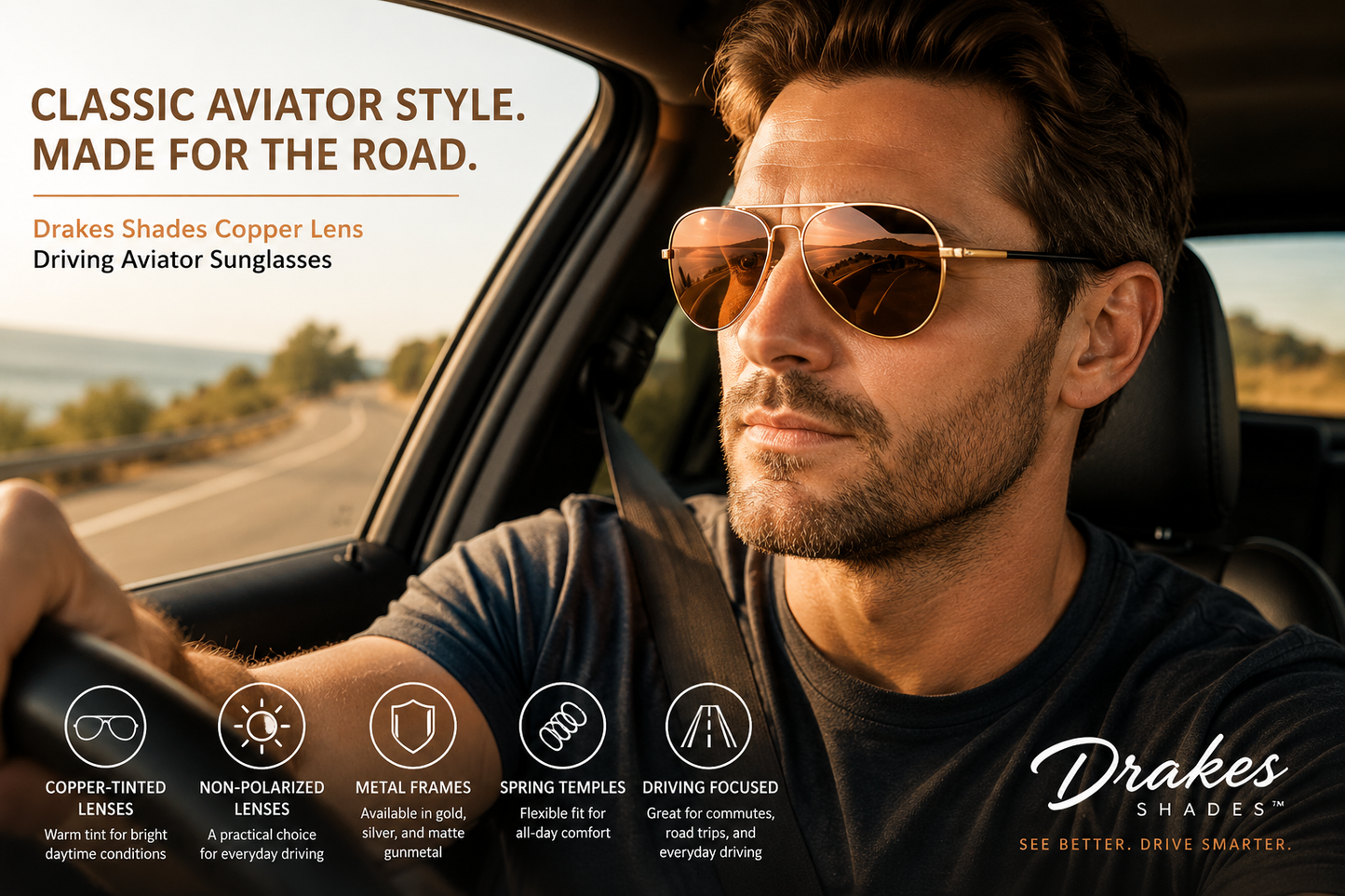 Drakes Shades Copper Lens Driving Aviator Sunglasses
