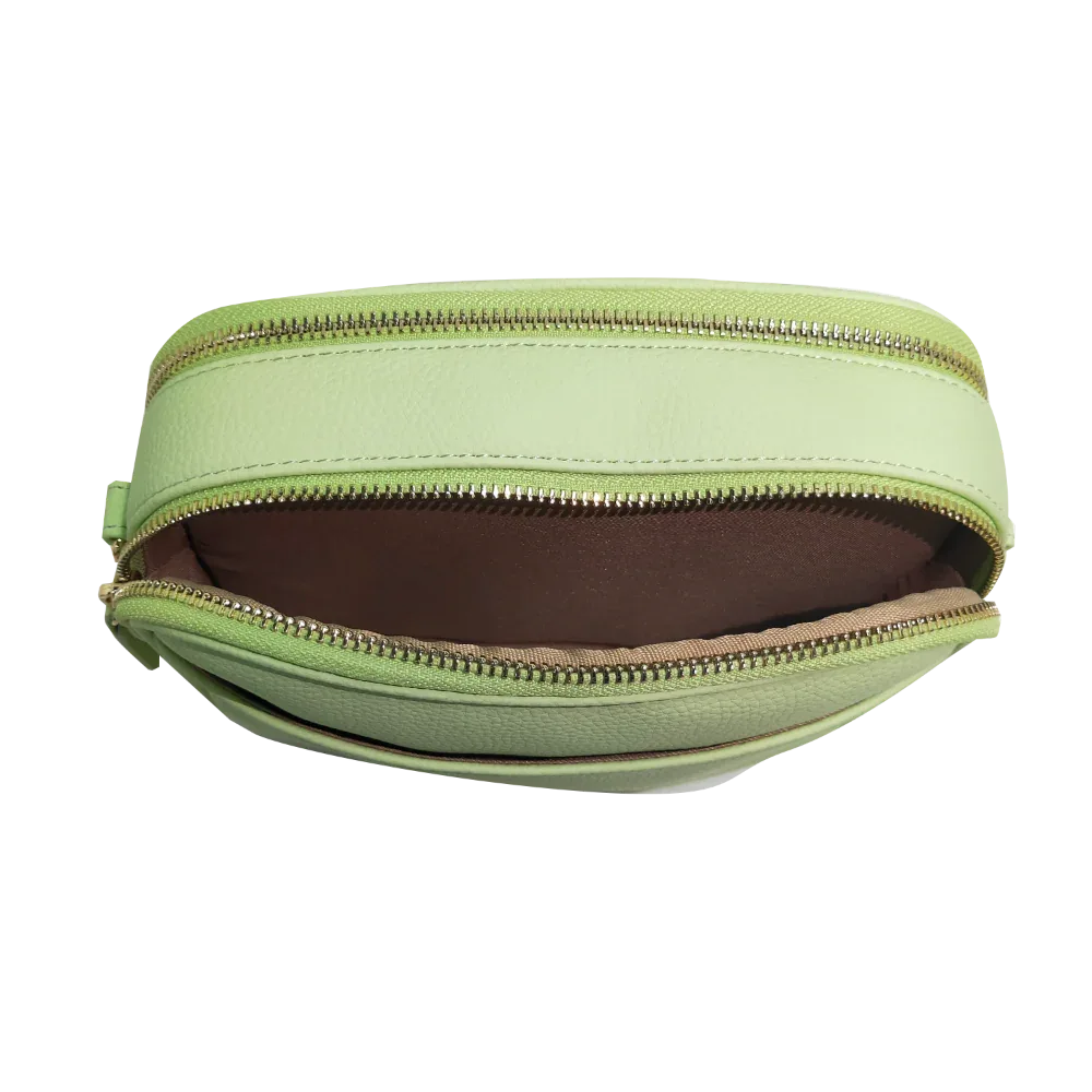 Genuine Leather Double Zipper Crossbody