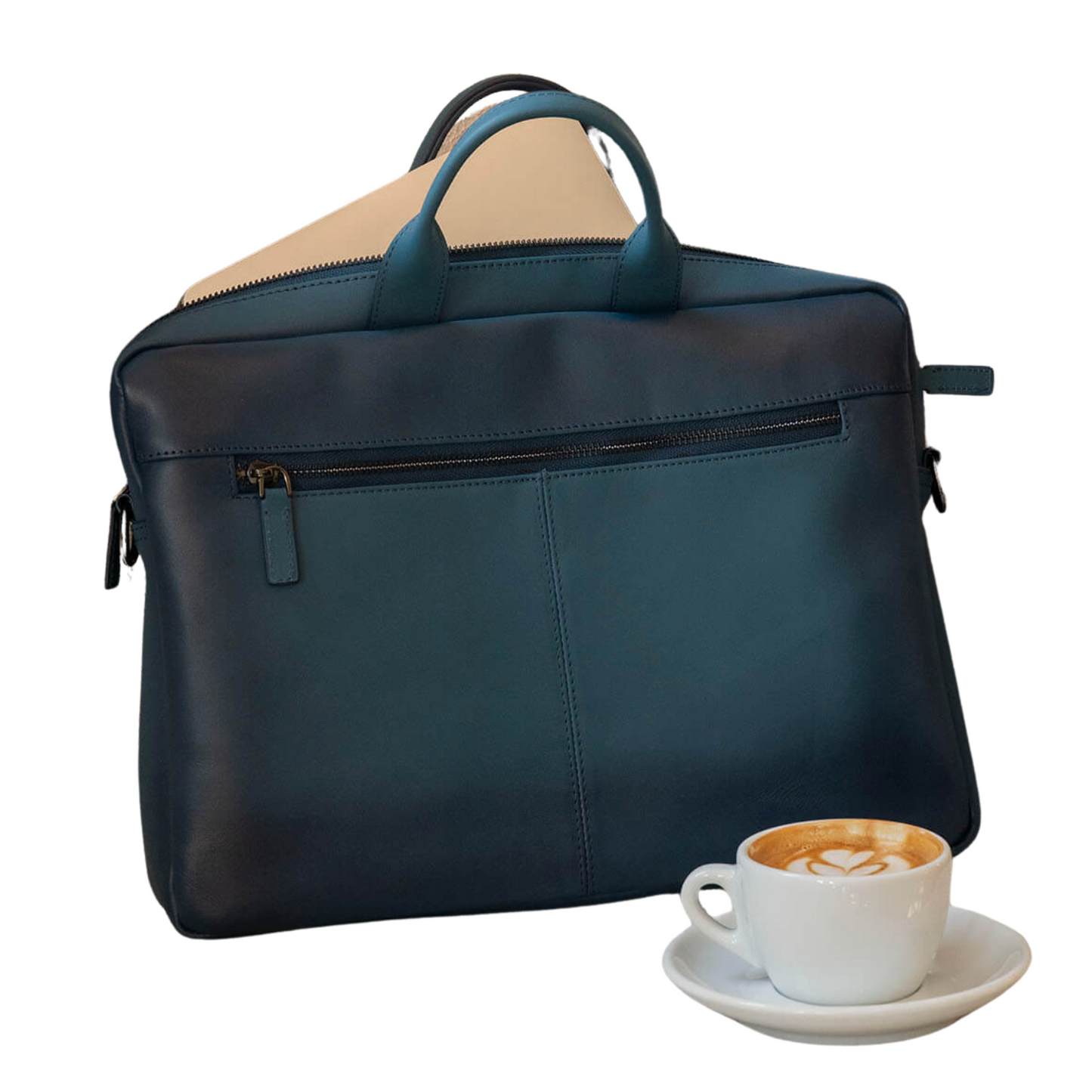 Classic Leather Laptop Bag - Blue / Sophisticated and Practical / Spacious Up to 15 Inches / Additional Compartments