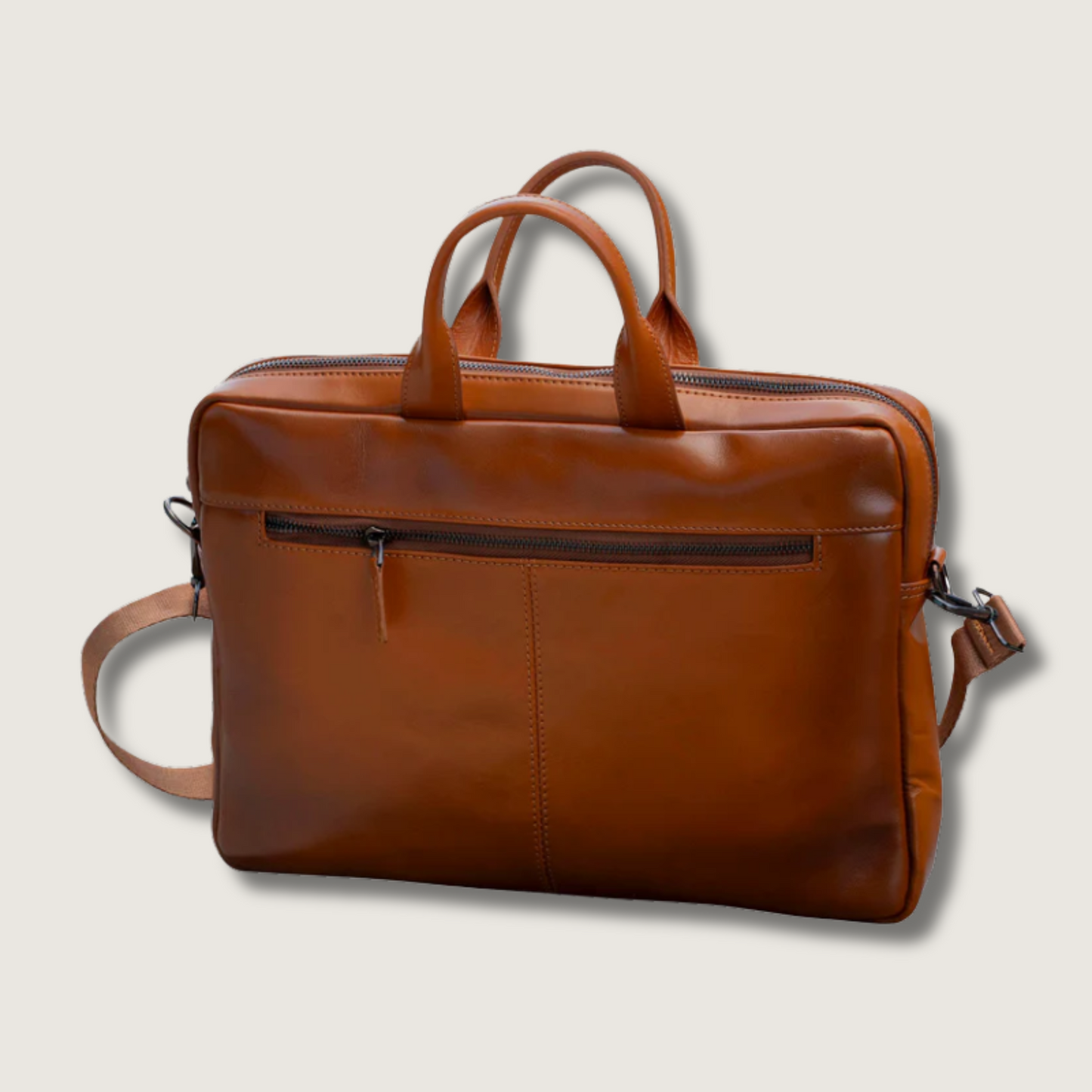Classic Leather Laptop Bag - Camel Brown / Sophisticated and Practical / Spacious Up to 15 Inches / Additional Compartments