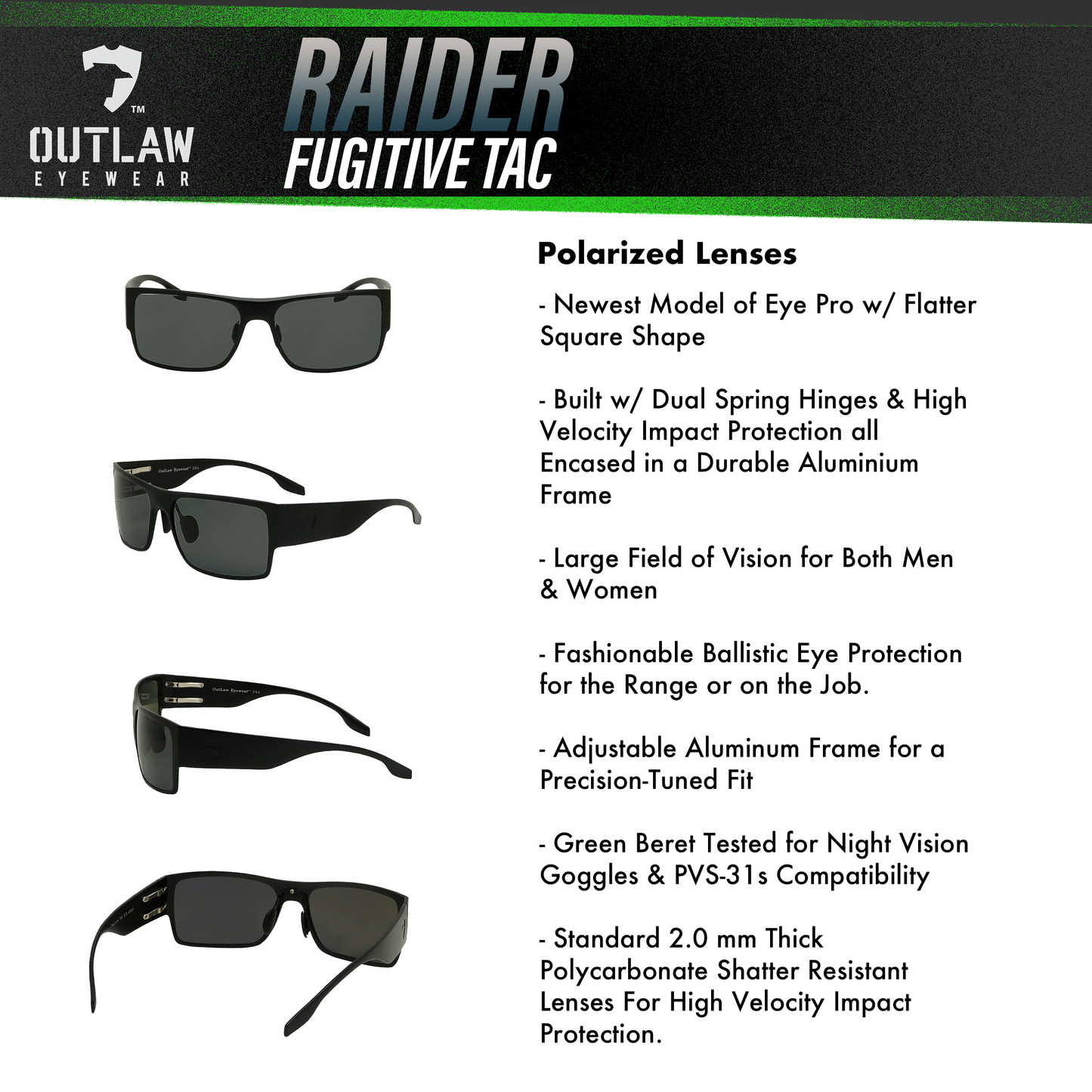 Raider TAC Black / Polarized - 2 Pack / RUGGED PROTECTION / MADE IN THE USA