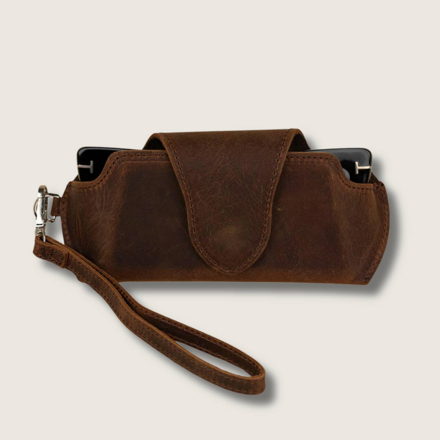Leather Sunglass Case with Wrist Strap - Dark Brown /  Soft interior / Removable Wrist Strap / Vintage-Inspired