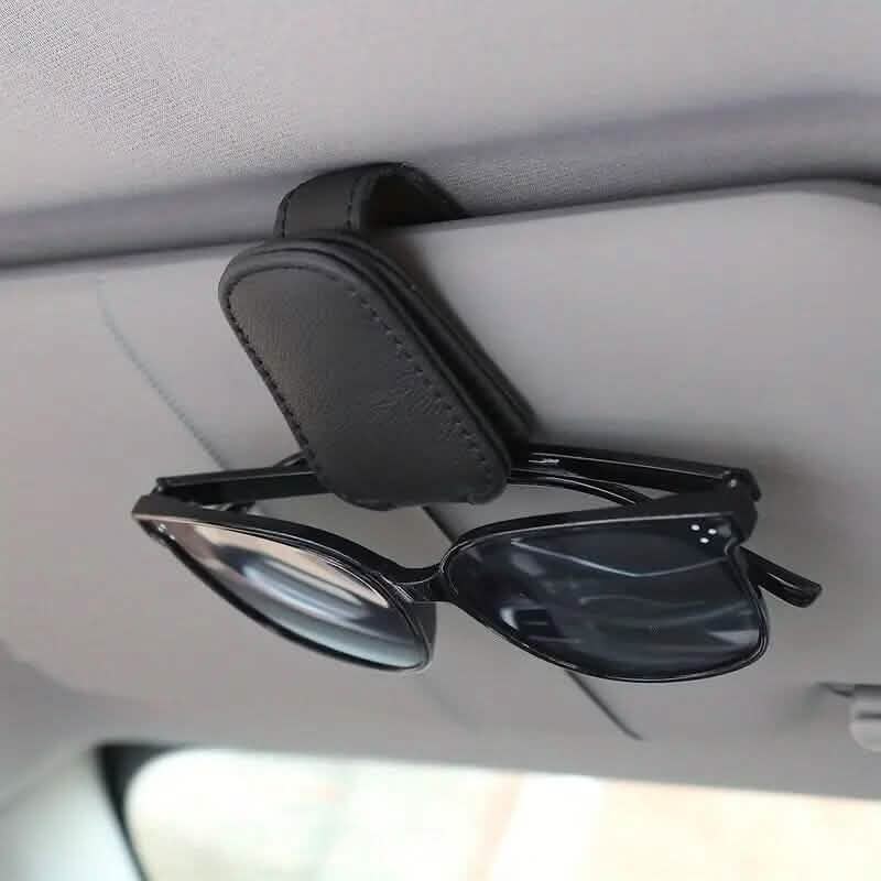 2-Pack: Sunglasses Holders for Car Visor / Premium Leather Finish / Universal Fit / Easy One-Hand Operation