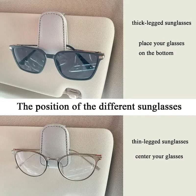 2-Pack: Sunglasses Holders for Car Visor / Premium Leather Finish / Universal Fit / Easy One-Hand Operation