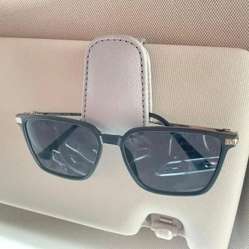 2-Pack: Sunglasses Holders for Car Visor / Premium Leather Finish / Universal Fit / Easy One-Hand Operation