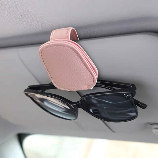 2-Pack: Sunglasses Holders for Car Visor / Premium Leather Finish / Universal Fit / Easy One-Hand Operation
