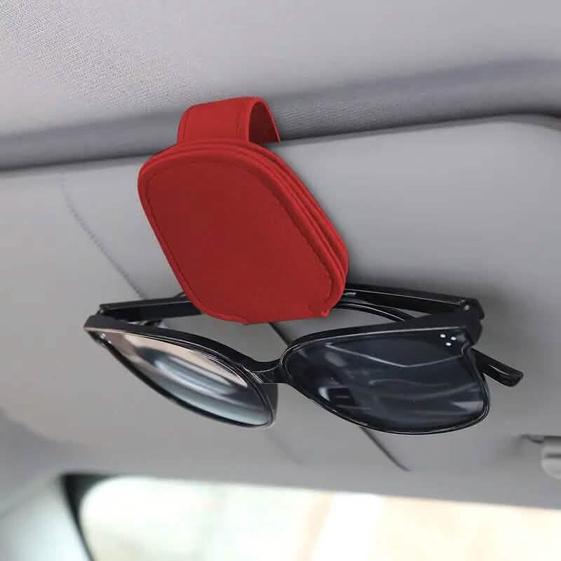 2-Pack: Sunglasses Holders for Car Visor / Premium Leather Finish / Universal Fit / Easy One-Hand Operation