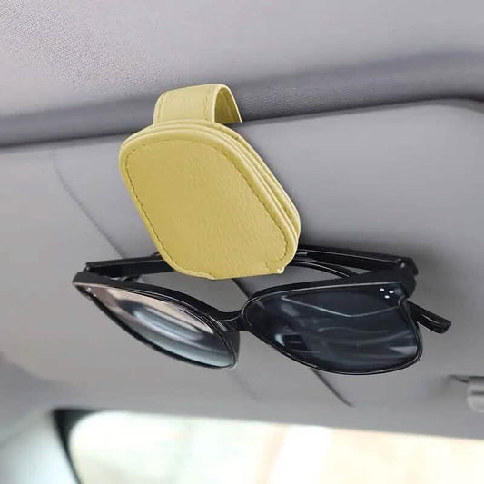 2-Pack: Sunglasses Holders for Car Visor / Premium Leather Finish / Universal Fit / Easy One-Hand Operation