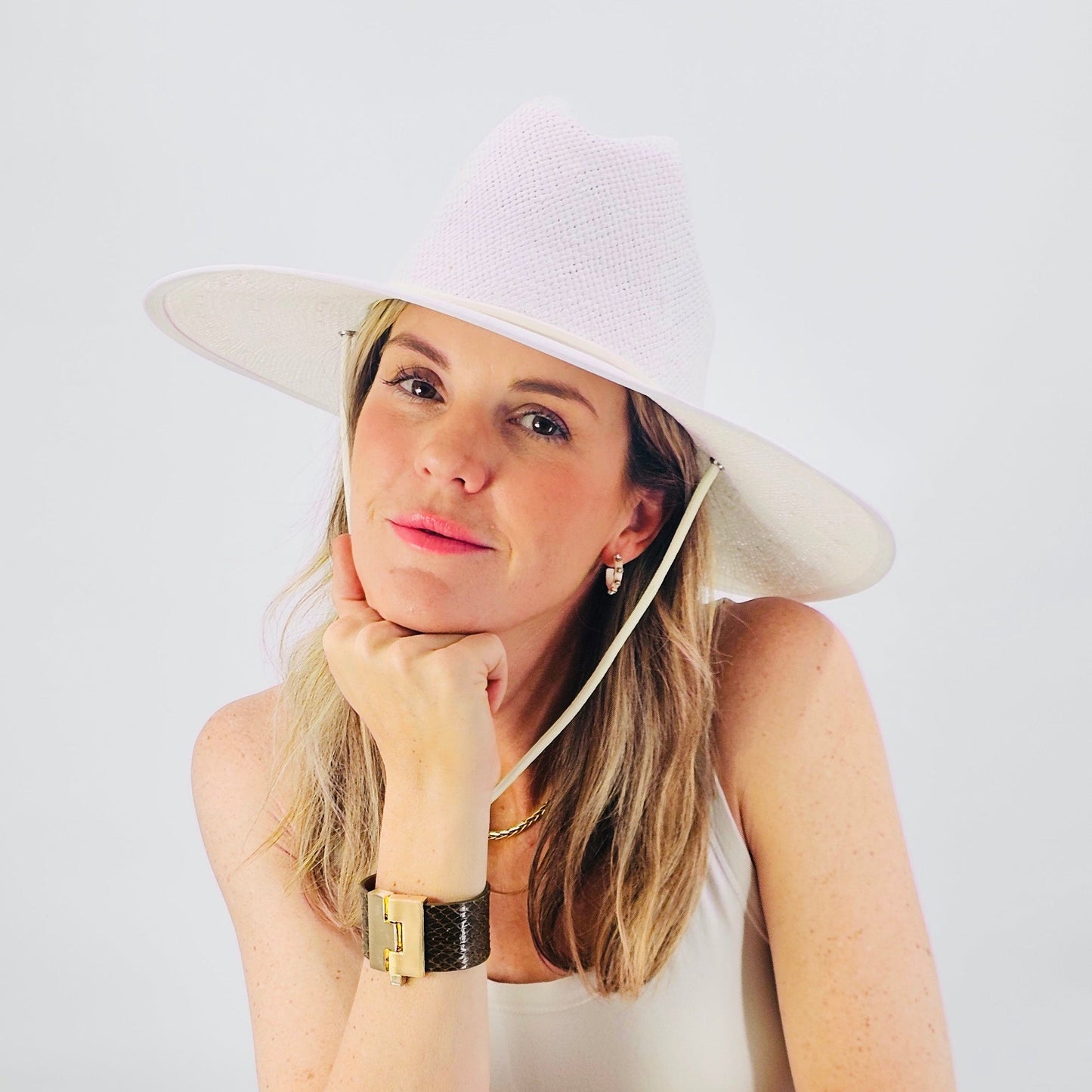 Baldiz White Sun Hat | Wide Brim Sun Hat with Rope Band