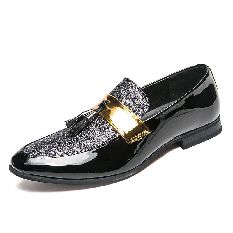 Hairstylist Male Shoe Club Pointed Tassel  Foot Pedals Small Leather Shoes