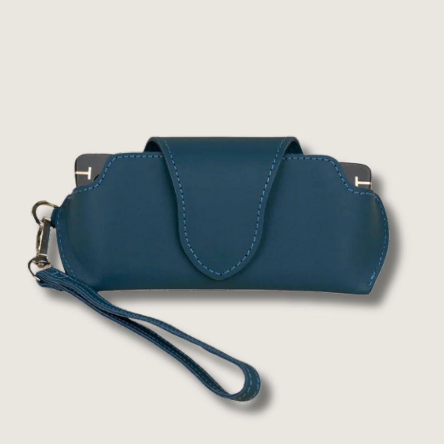 Leather Sunglass Case with Wrist Strap - Navy Blue /  Soft interior / Removable Wrist Strap / Vintage-Inspired