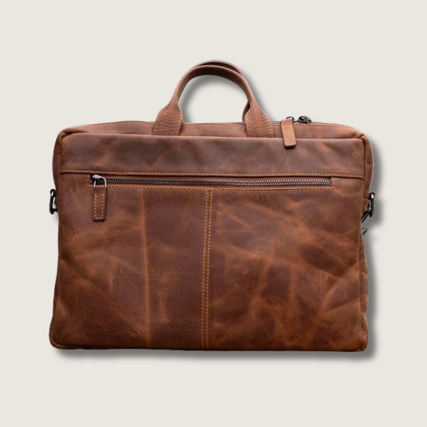 Classic Leather Laptop Bag - Dark Brown / Sophisticated and Practical / Spacious Up to 15 Inches / Additional Compartments