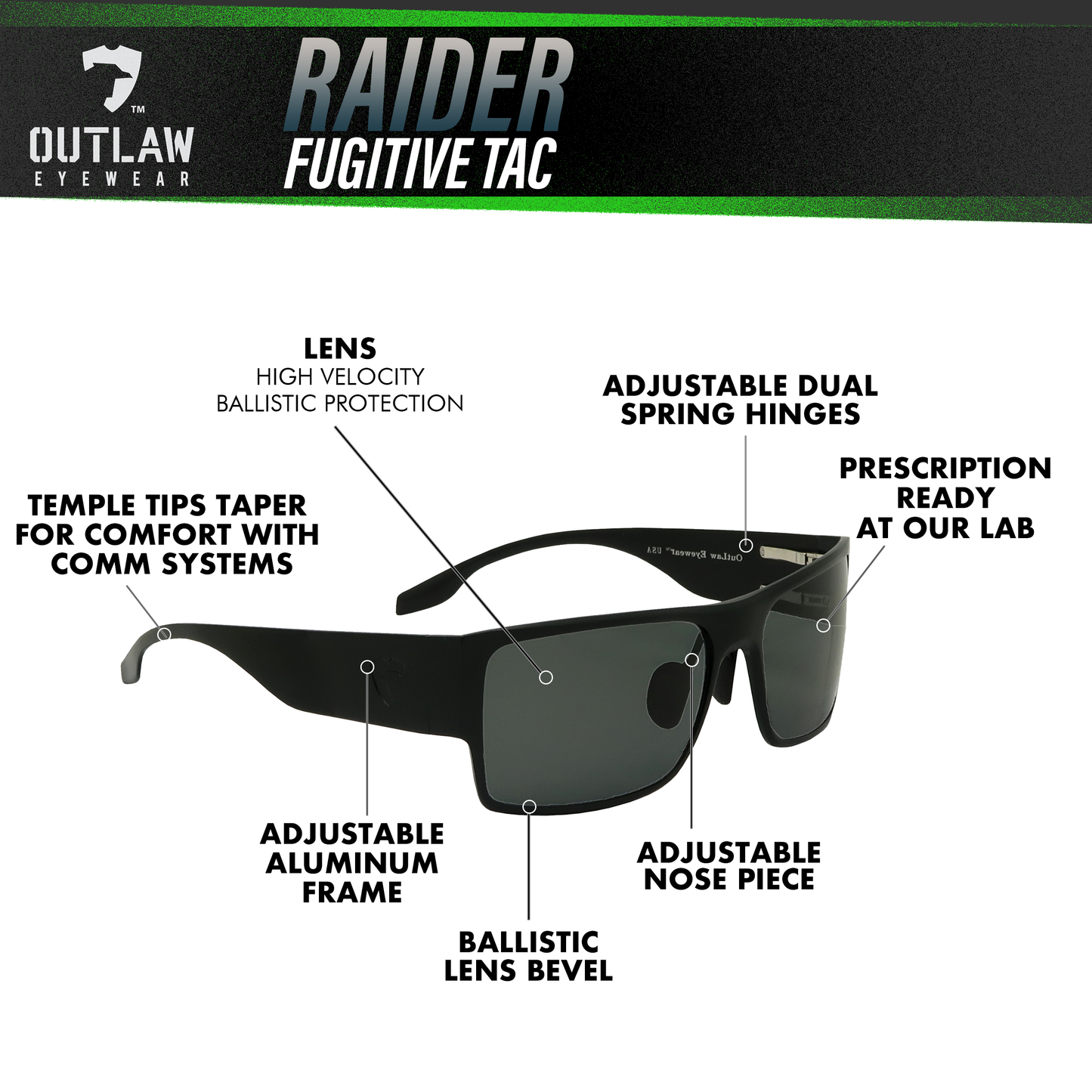 Raider TAC Black / Polarized - 2 Pack / RUGGED PROTECTION / MADE IN THE USA