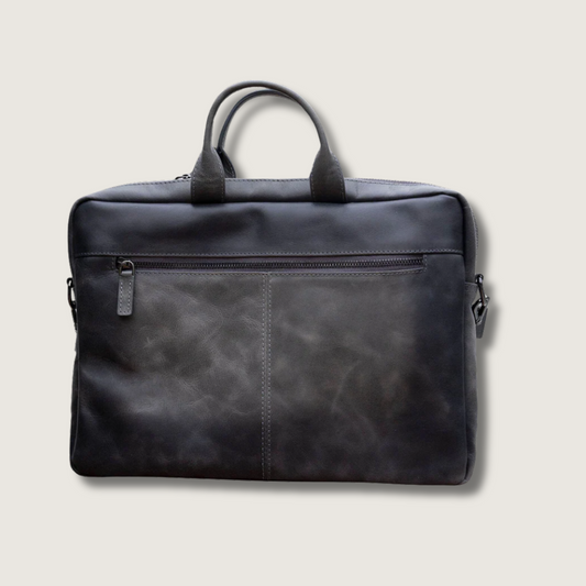 Classic Leather Laptop Bag - Grey / Sophisticated and Practical / Spacious Up to 15 Inches / Additional Compartments