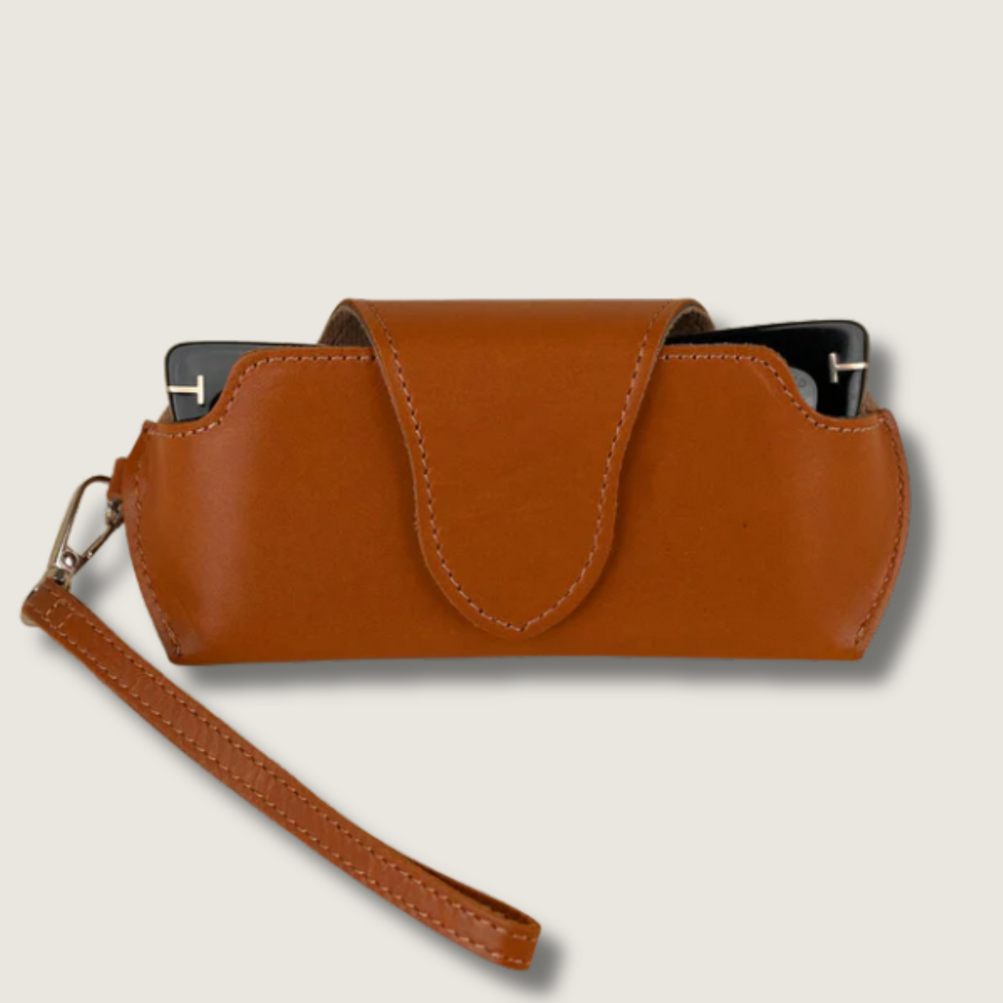 Leather Sunglass Case with Wrist Strap - Medium Brown /  Soft interior / Removable Wrist Strap / Vintage-Inspired