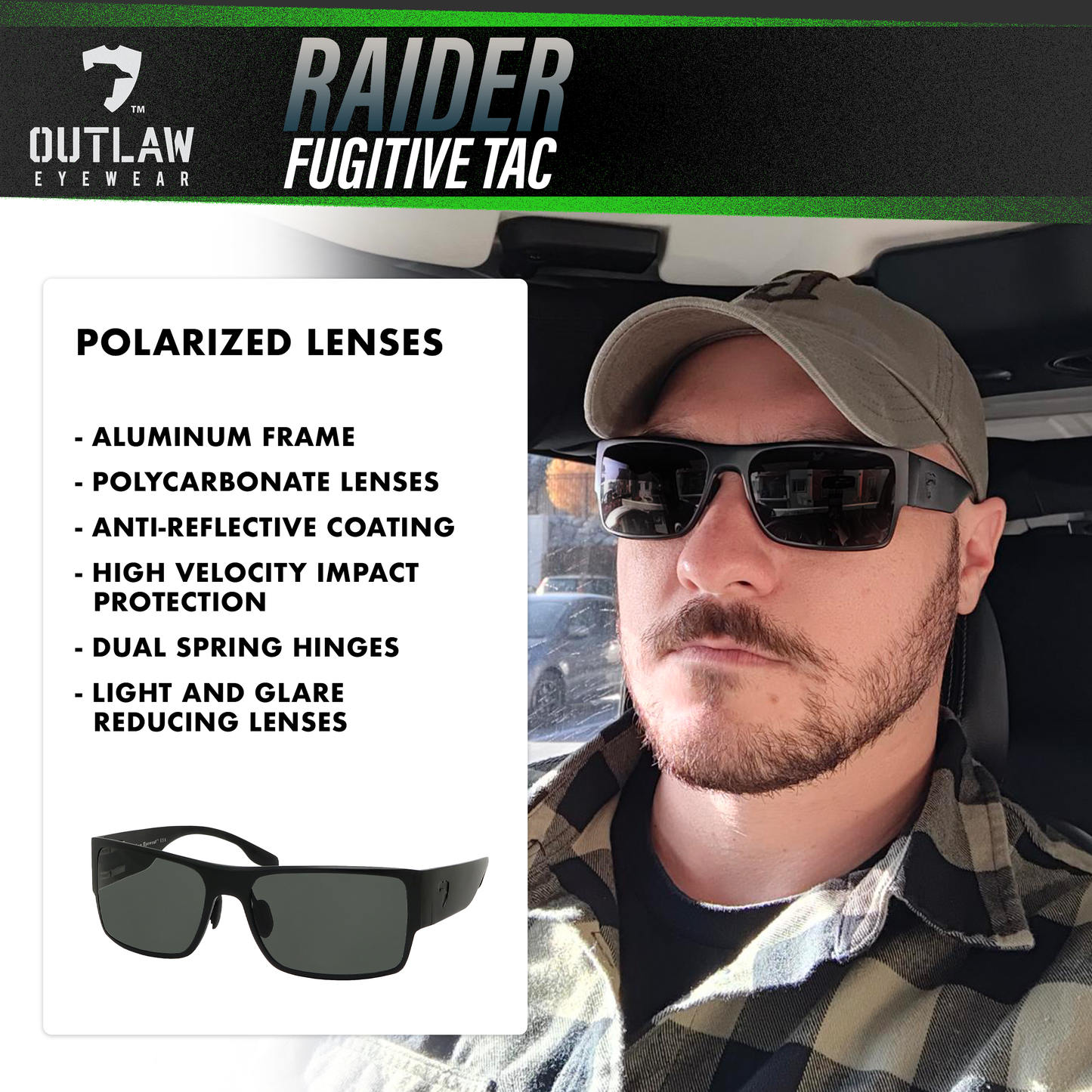 Raider TAC Black / Polarized - 2 Pack / RUGGED PROTECTION / MADE IN THE USA
