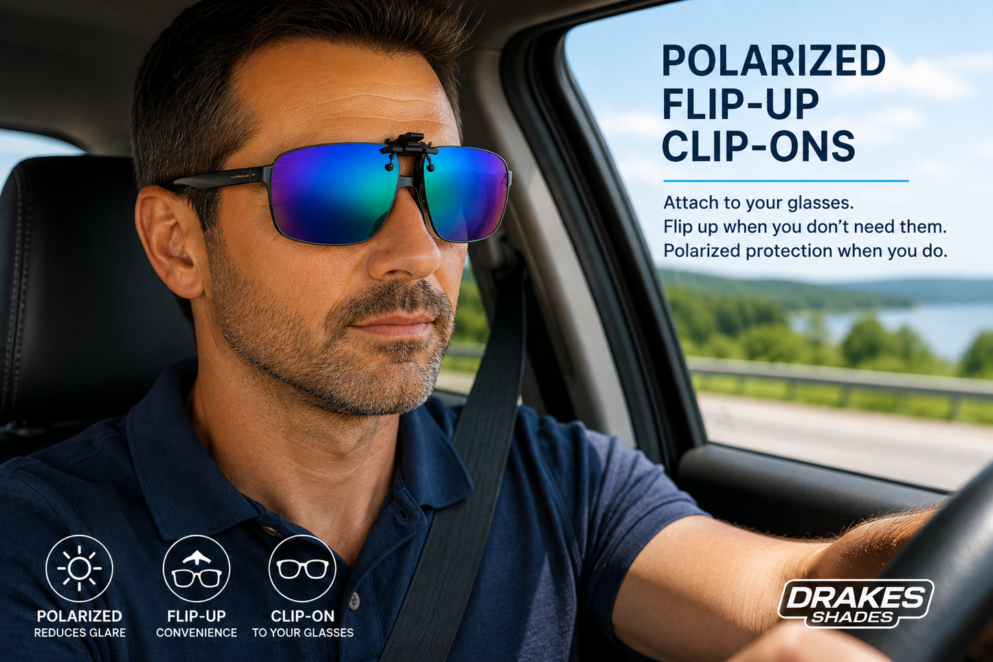 Drakes Shades Polarized REVO Flip-Up Clip-On Sunglasses