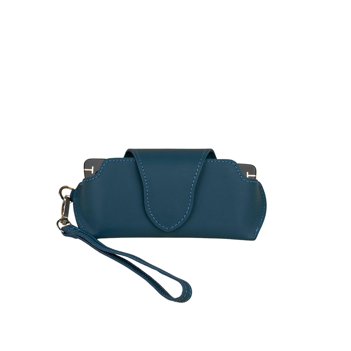 Leather Sunglass Case with Wrist Strap - Navy Blue /  Soft interior / Removable Wrist Strap / Vintage-Inspired