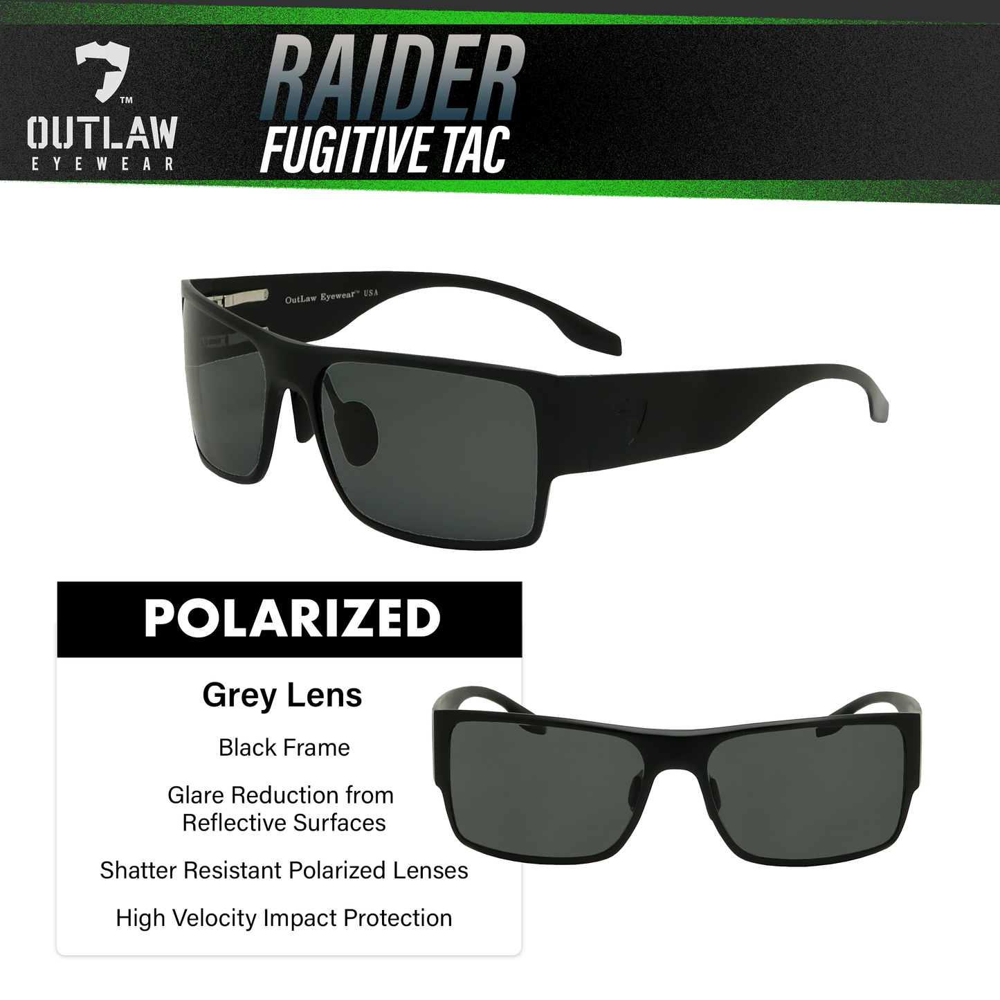 Raider TAC Black / Polarized - 2 Pack / RUGGED PROTECTION / MADE IN THE USA