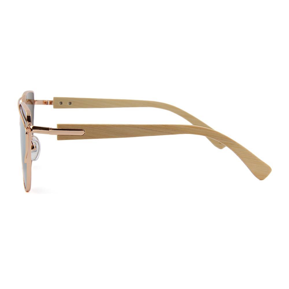 Modern Cat Eye Sunglasses for Women / Polarized Metal Frame / Natural Bamboo