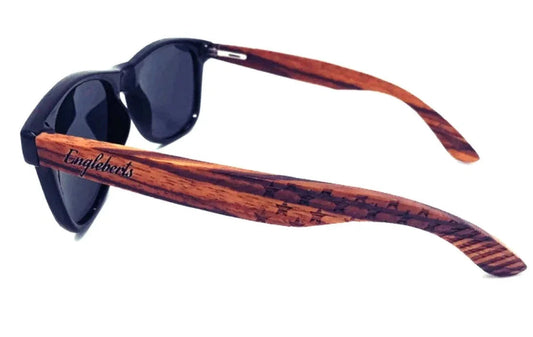 Zebrawood Sunglasses / Stars and Bars With Wooden Case / Polarized / Handcrafted