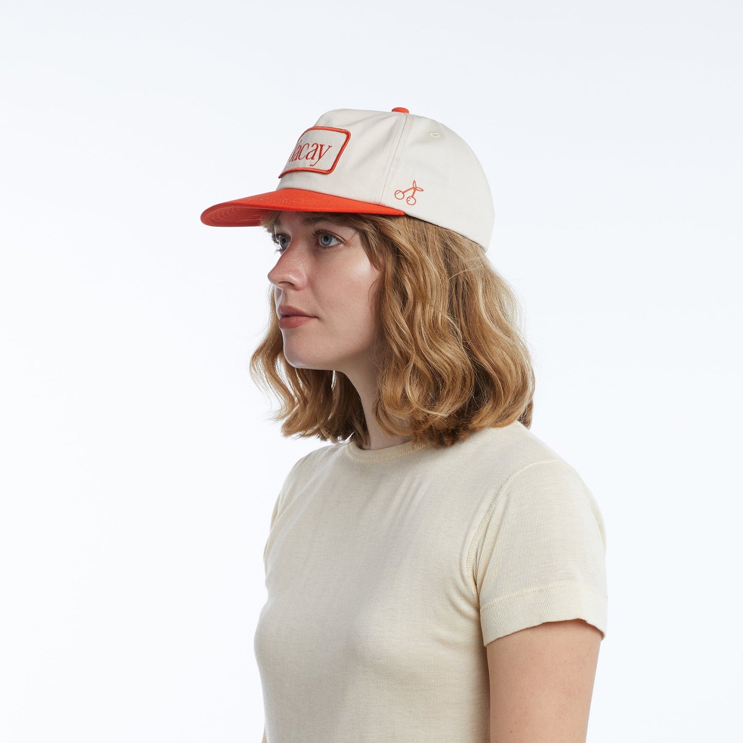 Vacay Embroidered Patch Cap in Red
