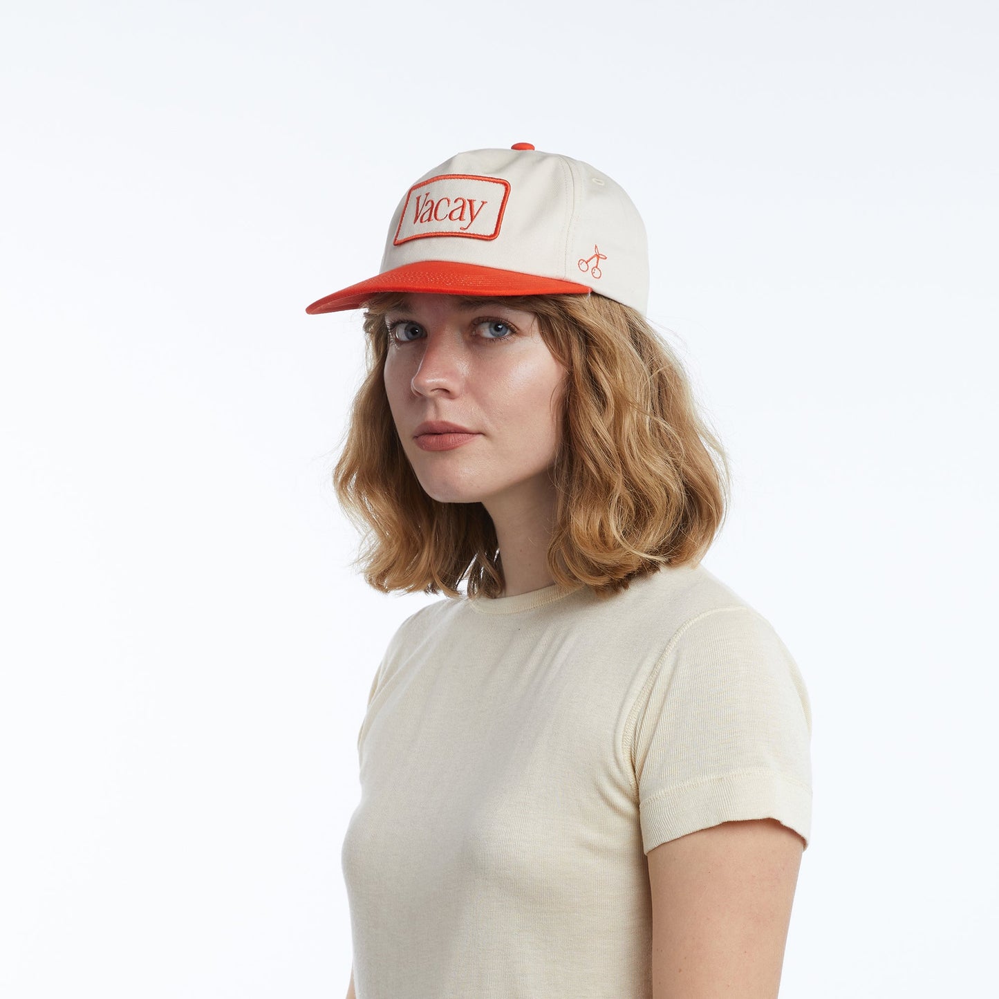 Vacay Embroidered Patch Cap in Red