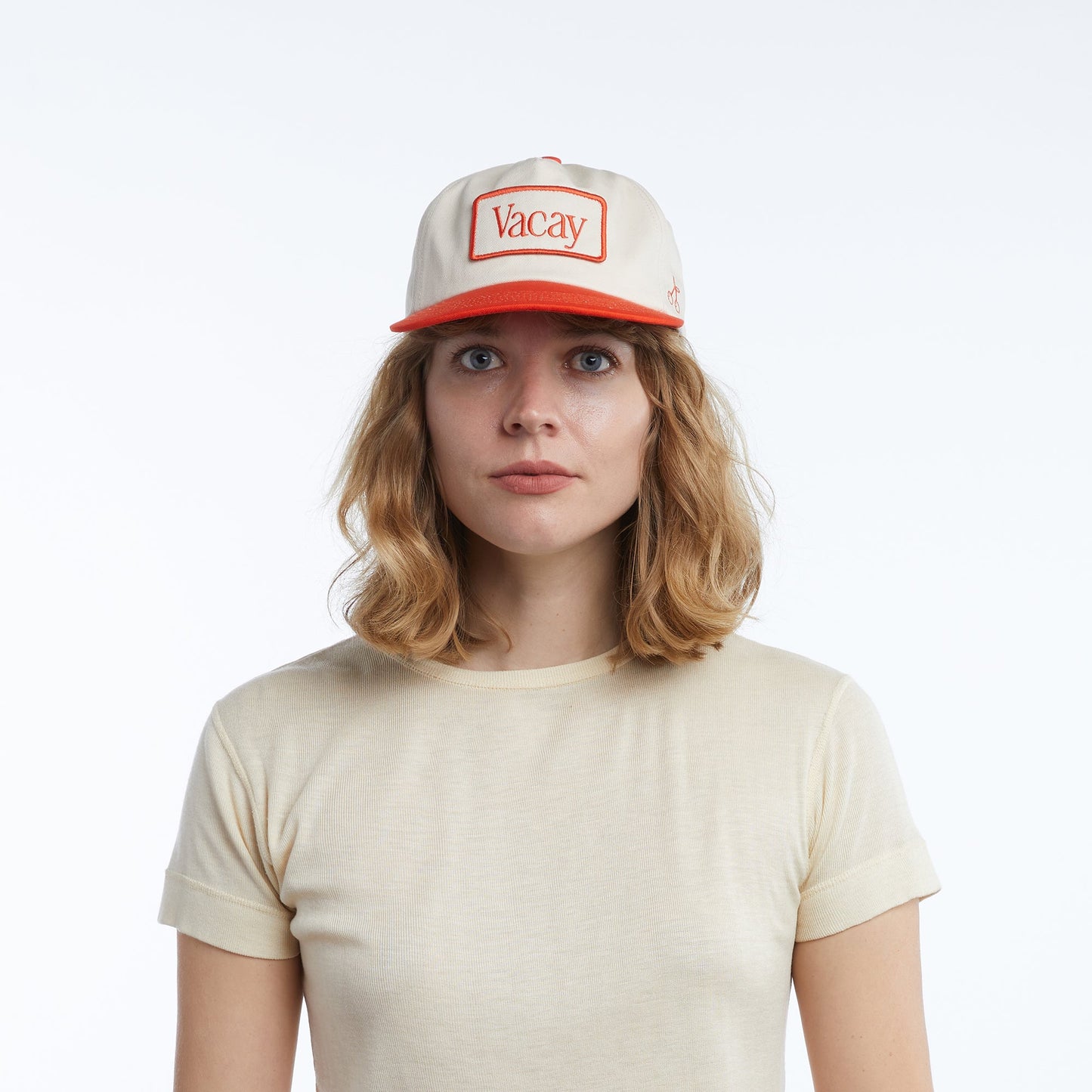 Vacay Embroidered Patch Cap in Red