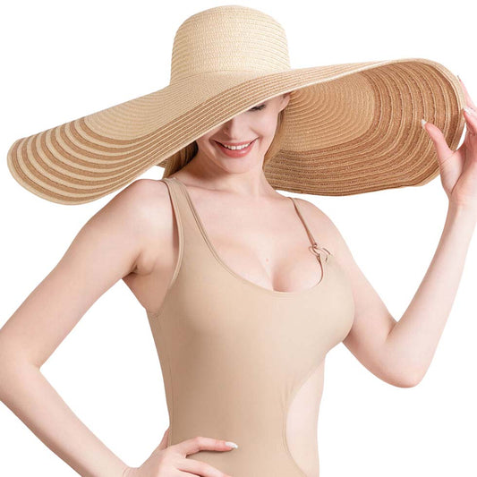 Striped Floppy Straw Sun Hat