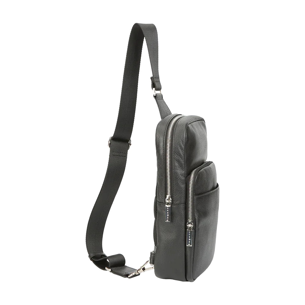 Black Pebbled Full-Grain Leather Sling Bag for Men – Crossbody Travel & Everyday Carry