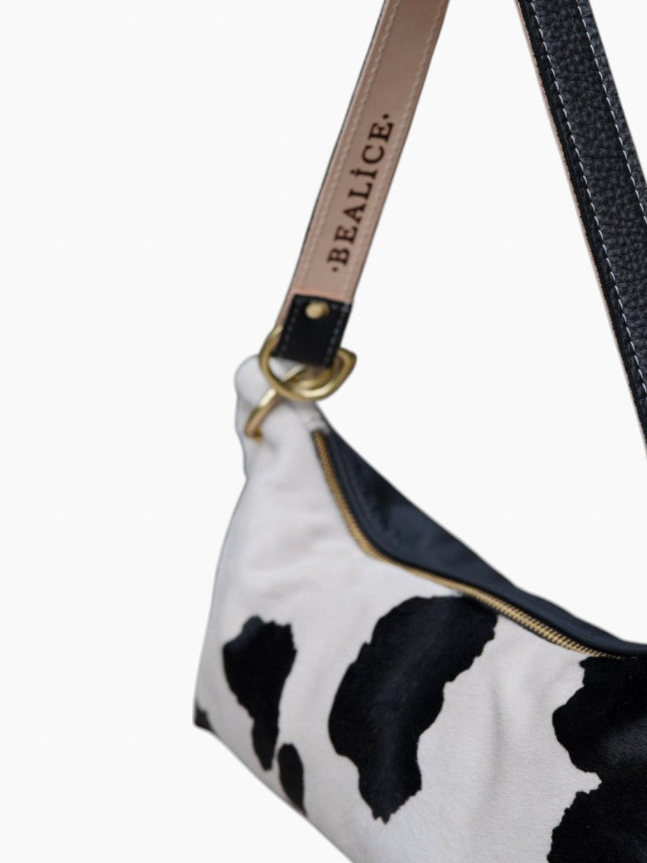 Blair Shoulder Bag, Cow Print Hair-On Hide-Black Leather