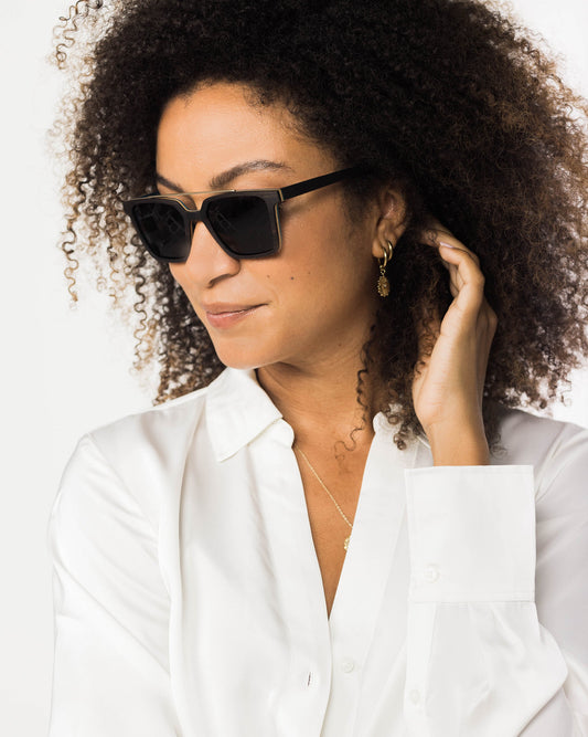Carrabelle - Wood & Metal Sunglasses / Rectangular Frame / Metal Brow Bar and Bridge
