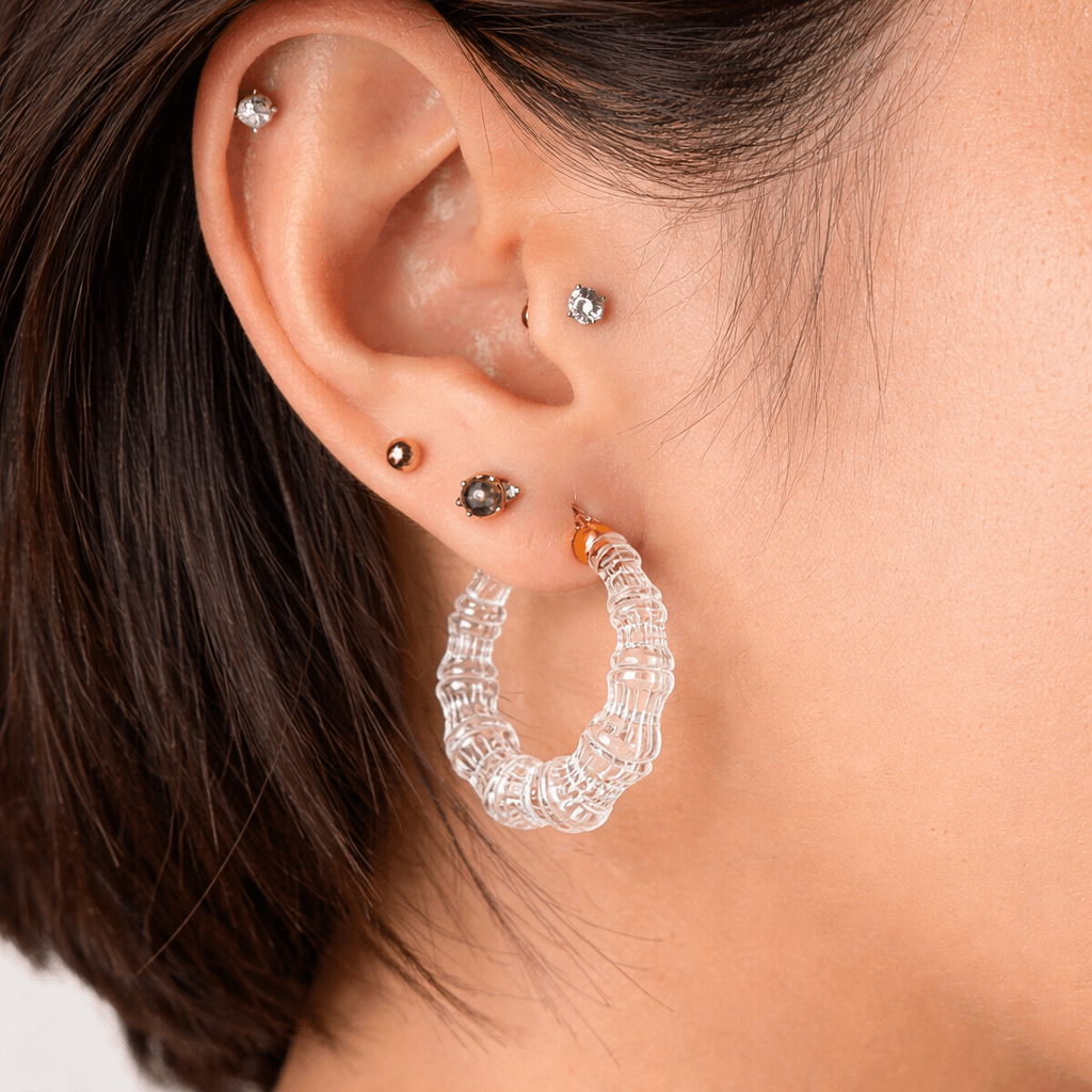 Mini Clear Lucite Bamboo Hoop Earrings