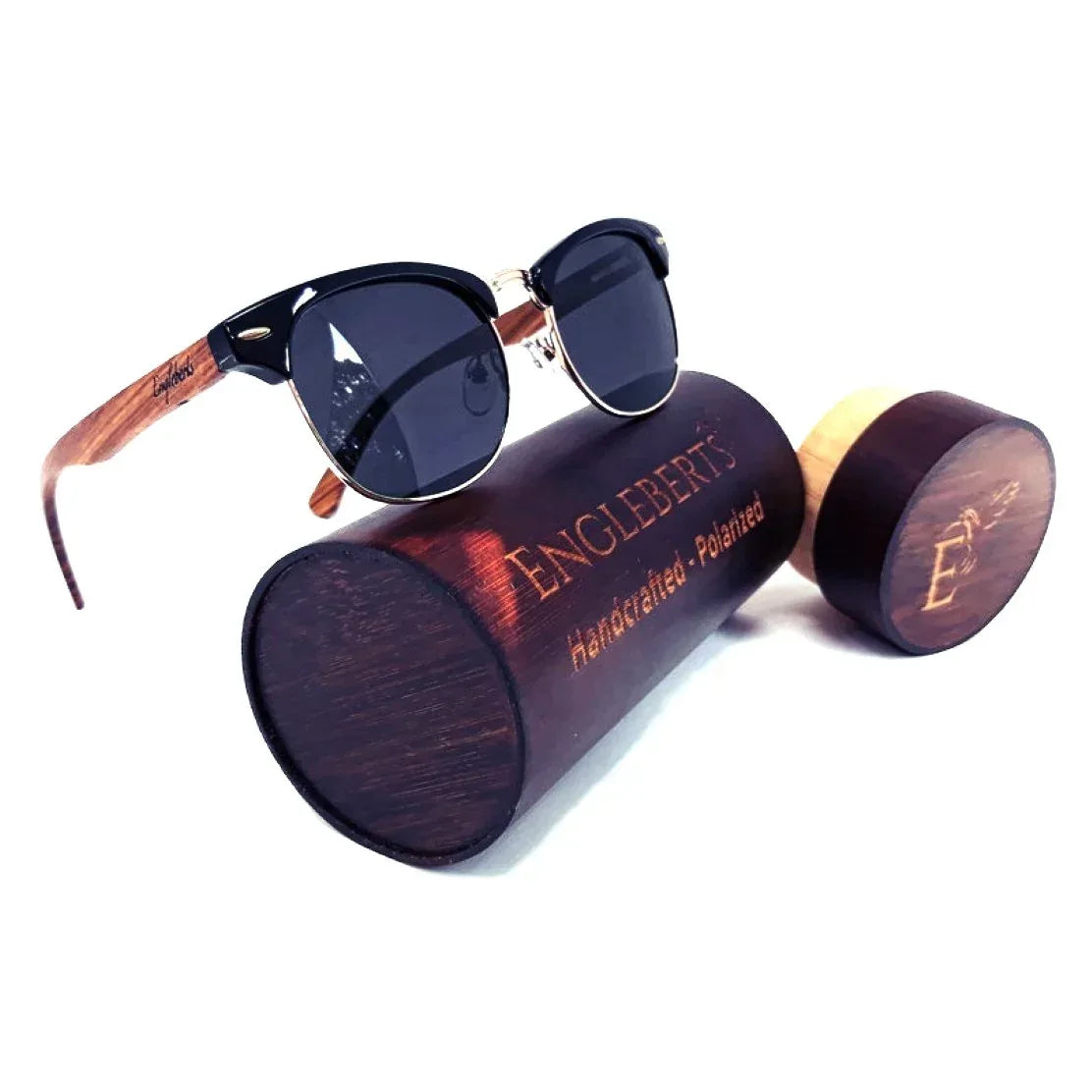 Real Walnut Wood Club Style Sunglasses With Bamboo Case / Polarized / Handcrafted / Eco-Friendly