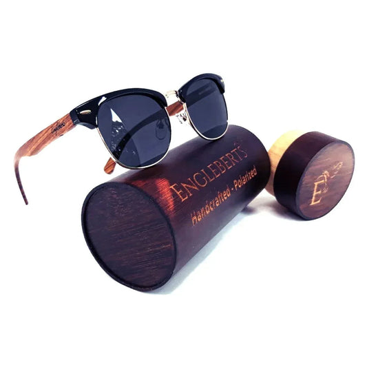 Real Walnut Wood Club Style Sunglasses With Bamboo Case / Polarized / Handcrafted / Eco-Friendly